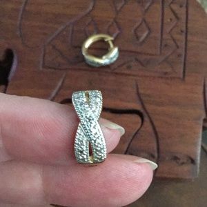 DIAMOND ACCENT EARRINGS YELLOW GOLD OVER SILVER